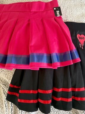 Two Body Rage Brand Hot Pink and Black/Red Pleated Mini Skirts